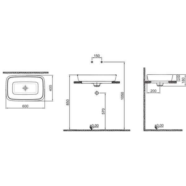 Kale Dove 2.0 60X40 Dikdörtgen Çanak Lavabo Beyaz-Platin 310200200622