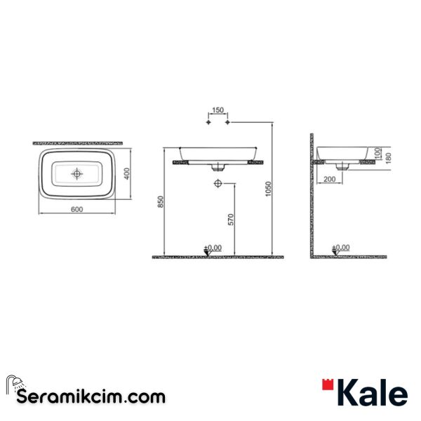 Kale Dove 2.0 60x40 Dikdörtgen Çanak Lavabo Beyaz-Bronz 310200200624