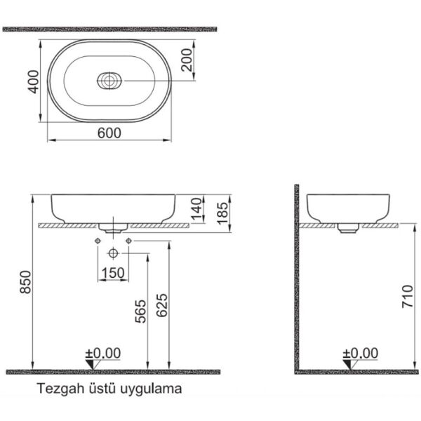 Kale Zero 2.0 60x40 Oval Çanak Lavabo 310200200384