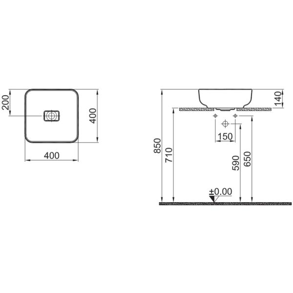 Kale Zero 2.0 40x40 Kare Çanak Lavabo Mat Antrasit Gri 310200200594