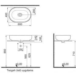 Kale Zero 60X40 Oval Çanak Lavabo Mat Siyah 310200200459