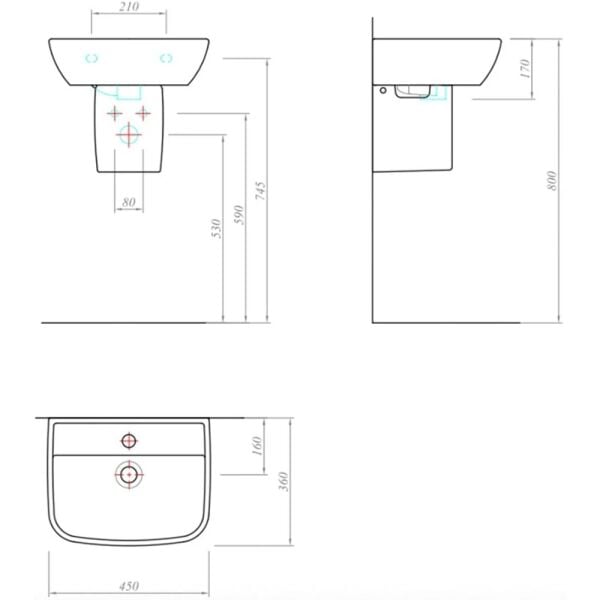 Kale Babel 45x36 Lavabo + Yarım Ayak