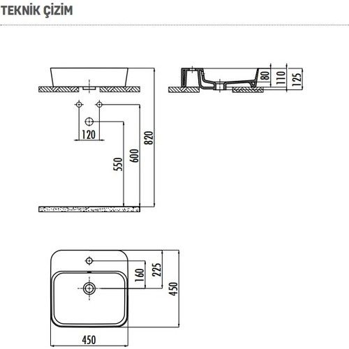 Creavit Loop 45cm Kare Çanak Lavabo LP046-00CB00E-0000
