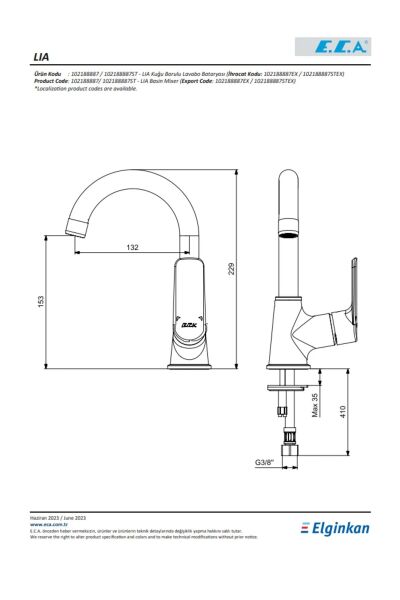 Eca Lia Lavabo Bataryası Döner Borulu 102188887