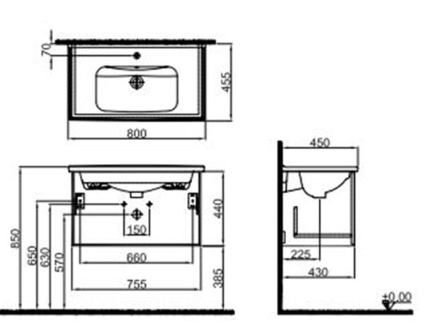 Kale Mood 80cm Mat Siyah-Pasifik A Banyo Dolap Takımı 610100201413