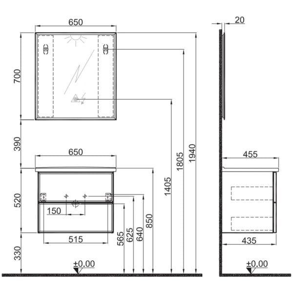 Kale Zeta 65cm Gül Kurusu Banyo Dolap Takımı 610100201570