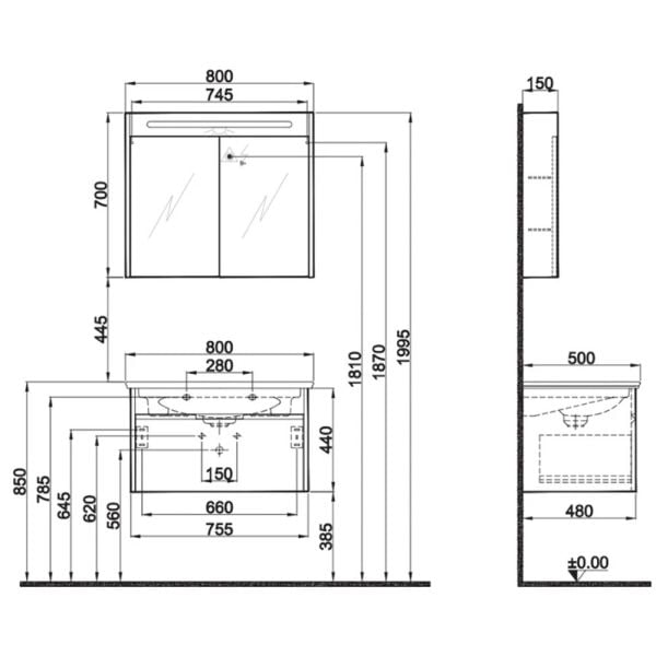 Kale Motion 80cm Beyaz-Meşe Banyo Dolap Takımı 610100200903