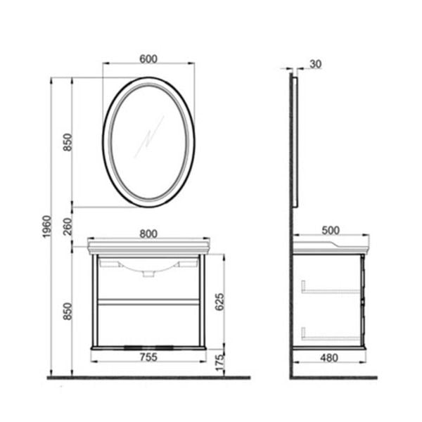 Kale Miro 80cm Mat Gri Banyo Dolap Takımı 610100200138