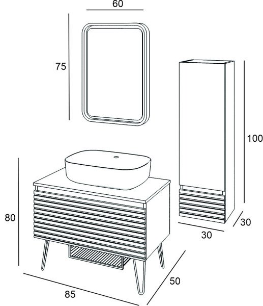 Denko Taylan 85cm Banyo Dolap Takımı