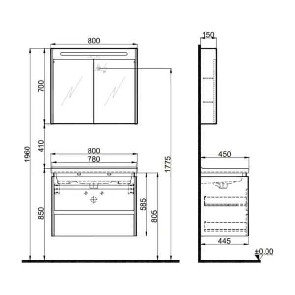 Kale İdea 80cm Parlak Beyaz Banyo Seti