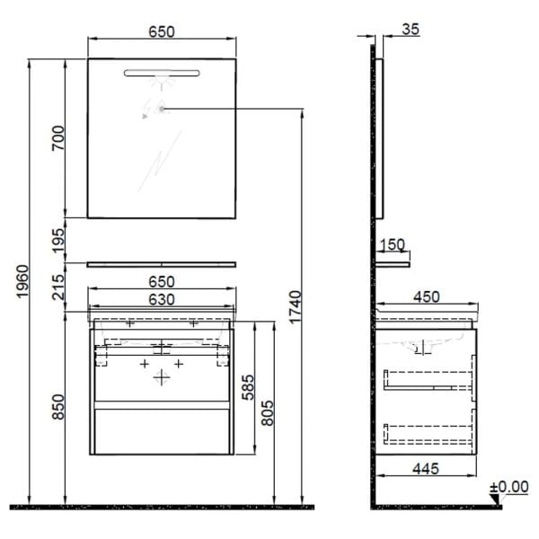 Kale İdea 65cm Parlak Beyaz Banyo Seti