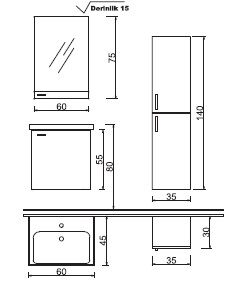 Denko Terra 60cm Banyo Dolap Takımı