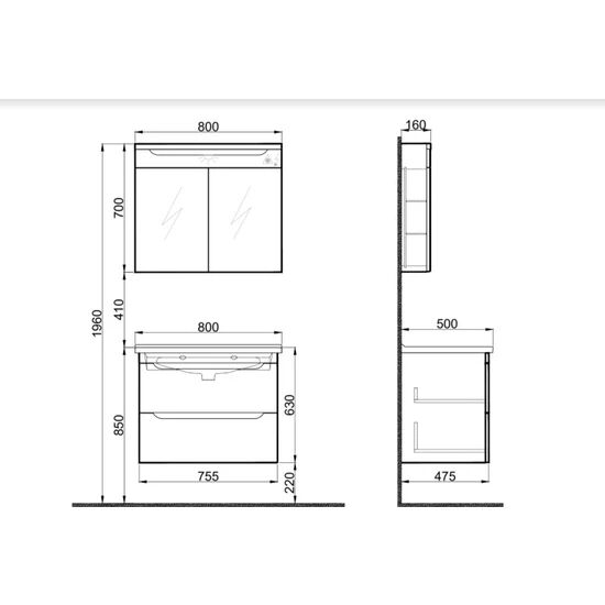 Kale Casilla 80cm Mat Vizon Banyo Seti