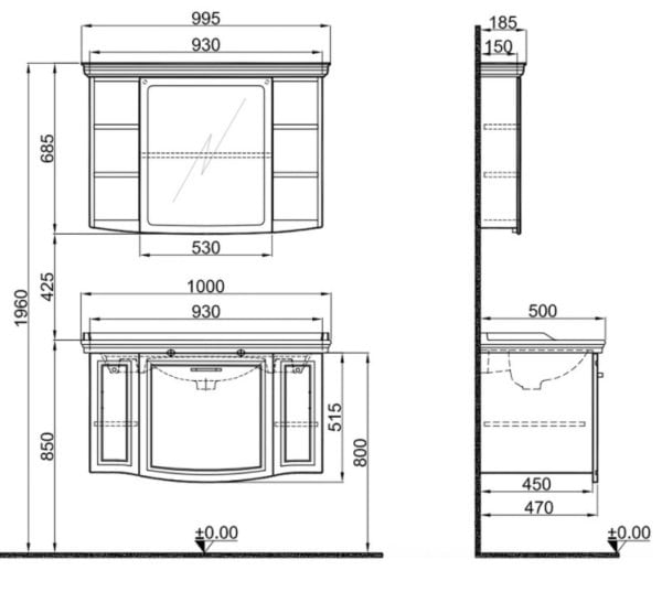 Kale Arte 100cm Mat Beyaz Banyo Dolap Takımı