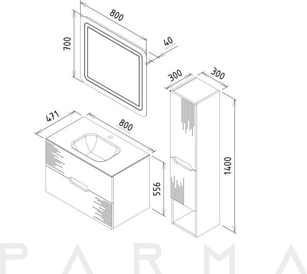 Martat Parma 80cm Banyo Dolap Takımı