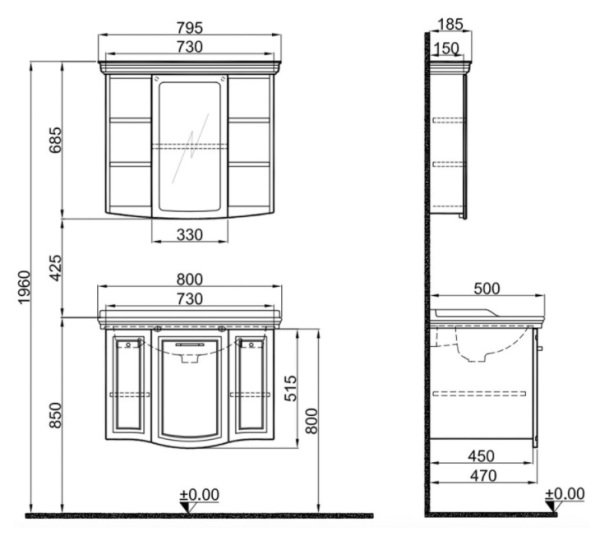 Kale Arte 80cm Mat Antrasit Banyo Dolap Takımı