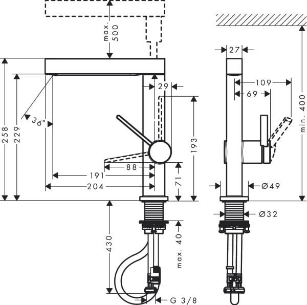 Hansgrohe Finoris Satin Siyah Lavabo Bataryası - Çekilebilir El Duşlu 76063670