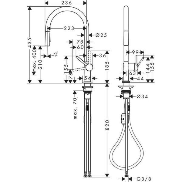 Hansgrohe Talis M54 Satin Siyah Eviye Bataryası - Çekilebilir El Duşlu 72800670