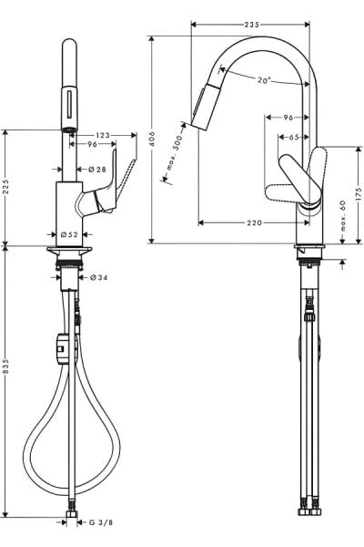 Hansgrohe Focus M41 Satin Siyah Eviye Bataryası - Çekilebilir El Duşlu 31815670