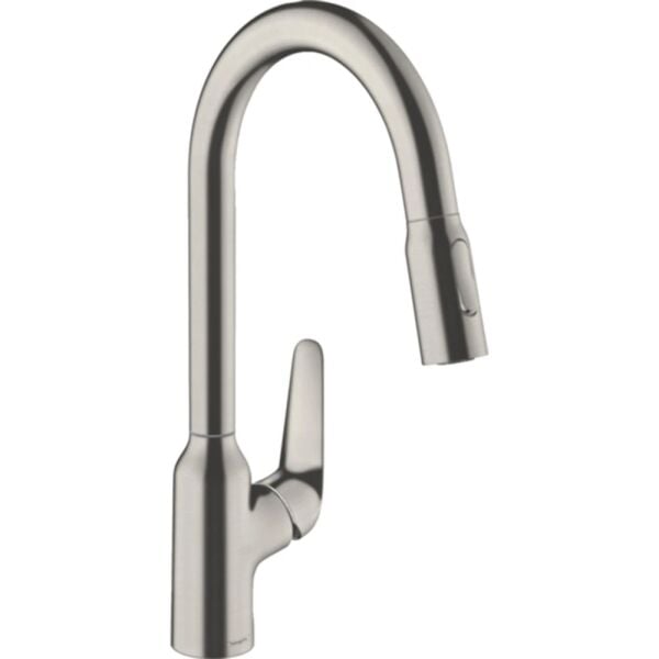 Hansgrohe Focus M42 Paslanmaz Çelik Eviye Bataryası - Çekilebilir El Duşlu 71800800