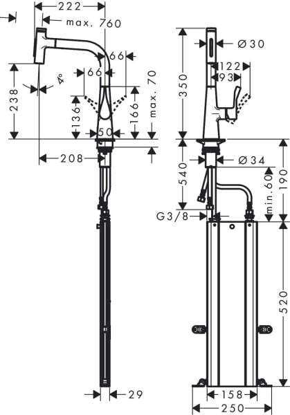 Hansgrohe Metris Select M71 Eviye Bataryası - Çekilebilir El Duşlu 73817000  - sBox Dahil