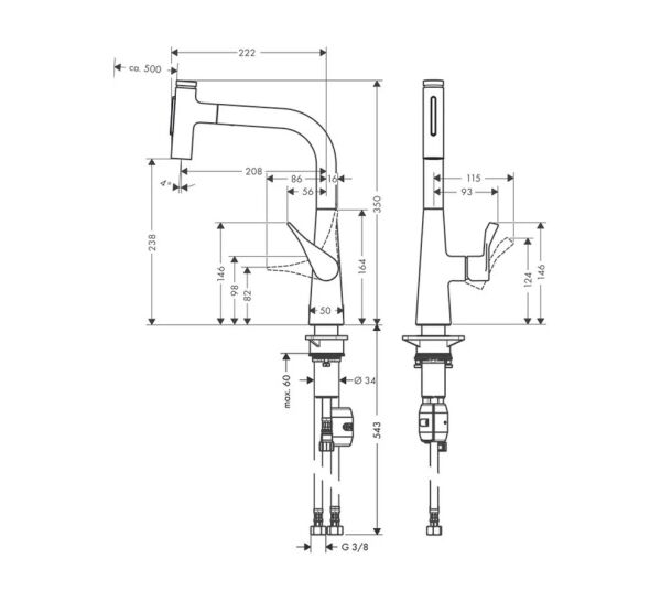 Hansgrohe Metris Select M71 Eviye Bataryası - Çekilebilir El Duşlu 73822000