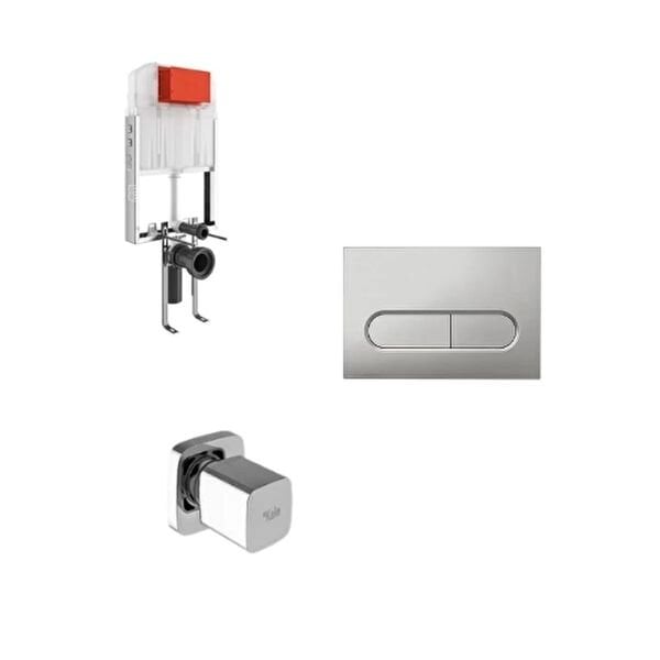 Kale Triton İnce Gömme Rezervuar + Mat Krom Capsule Panel + V200 Ankastre Stop Valf 310200500102