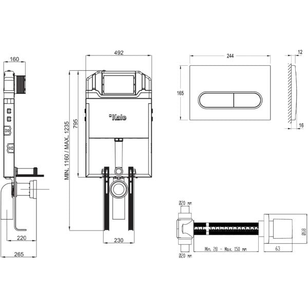 Kale Triton İnce Gömme Rezervuar + Mat Krom Capsule Panel + V200 Ankastre Stop Valf 310200500102