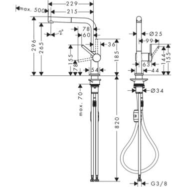 Hansgrohe Talis M54 Eviye Bataryası - Çekilebilir El Duşlu 72808000