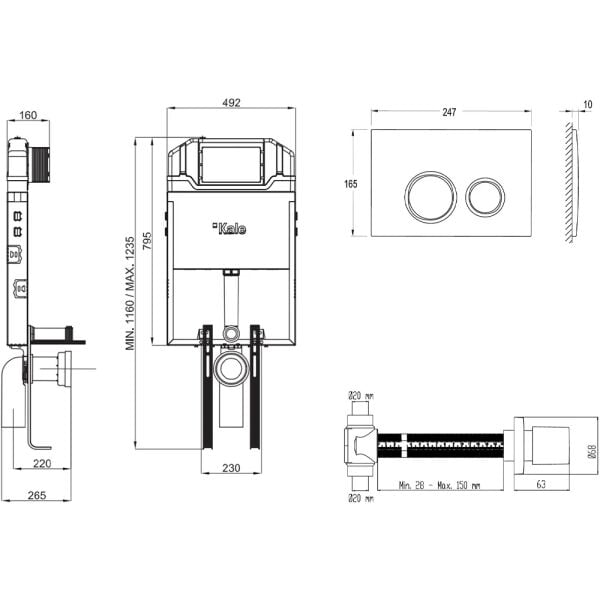 Kale Triton İnce Gömme Rezervuar + Parlak Krom Corro Panel + V200 Ankastre Stop Valf 310200500108