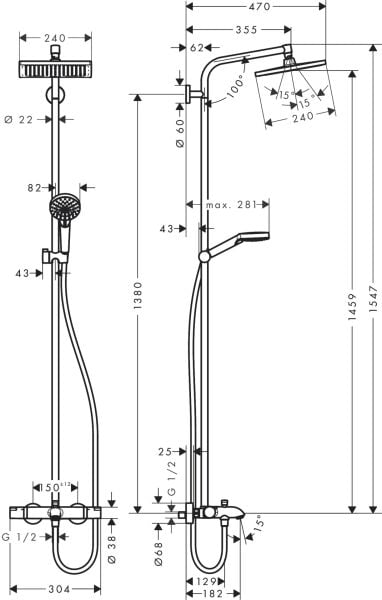 Hansgrohe Crometta E Termostatik Bataryalı Duş Kolonu 27298000